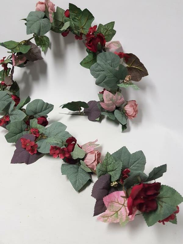 Artificial Garlands |  Mixed Rose Garland Burgundy Pink 180Cm Artificial Garlands Artificial Garlands