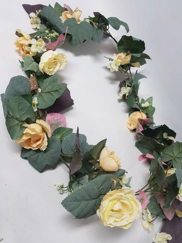 Artificial Garlands |  Mixed Rose Garland Cream 180Cm Artificial Greenery Artificial Garlands