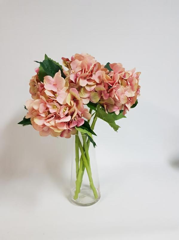 Artificial Hydrangeas |  Artificial Hydrangea Stem Pink/Peach 49Cm Artificial Flowers Artificial Hydrangeas