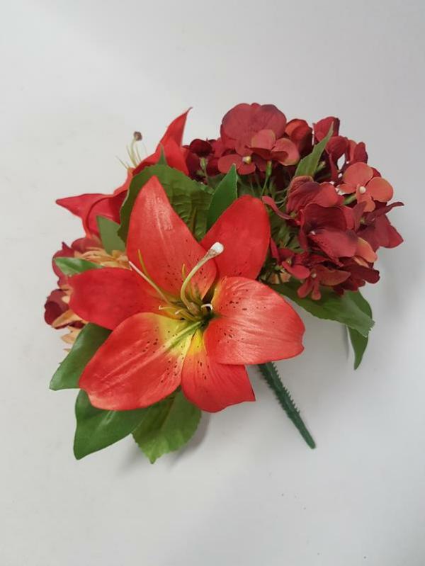 Artificial Hydrangeas |  Mixed Hydrangea Lily Bush Tangerine 30Cm Artificial Flowers Artificial Hydrangeas