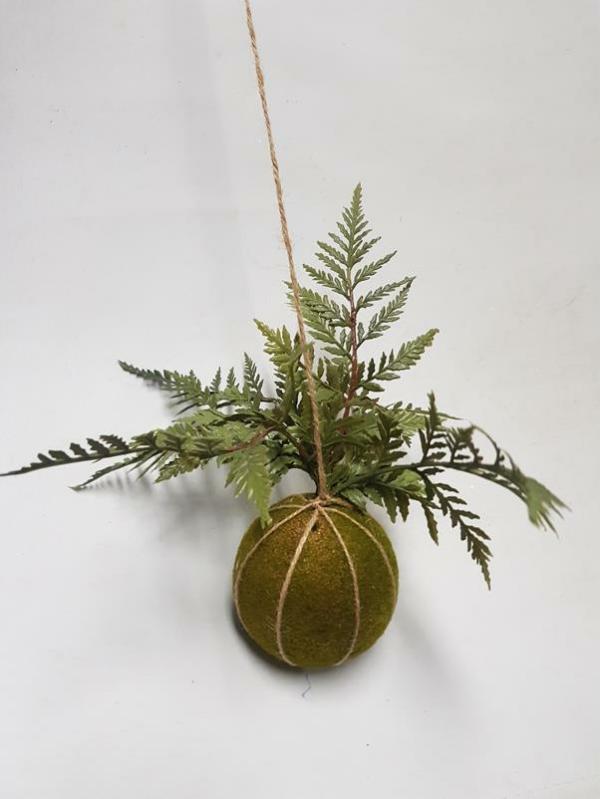 Ferns |  Hanging Moss Ball With Leather Fern Artificial Greenery Ferns