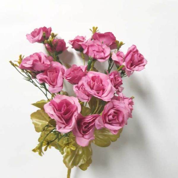 Flower Bunches |  Artificial Mini Rose Bunch Dark Pink Artificial Flowers Flower Bunches