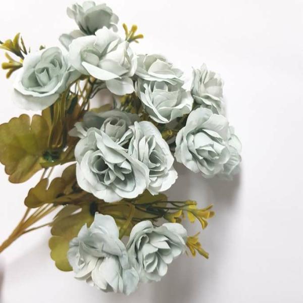 Flower Bunches |  Artificial Mini Rose Bunch Dusty Blue Artificial Flowers Flower Bunches