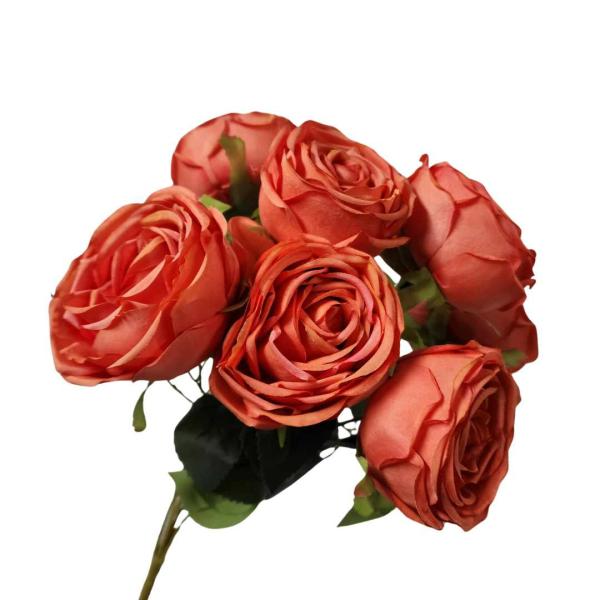 Flower Bunches |  Bunch Of Reflex Roses 42Cm Orange Artificial Flowers Flower Bunches