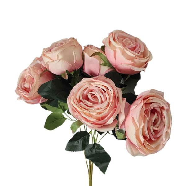 Flower Bunches |  Bunch Of Reflex Roses 42Cm Peachy Pink Artificial Flowers Flower Bunches