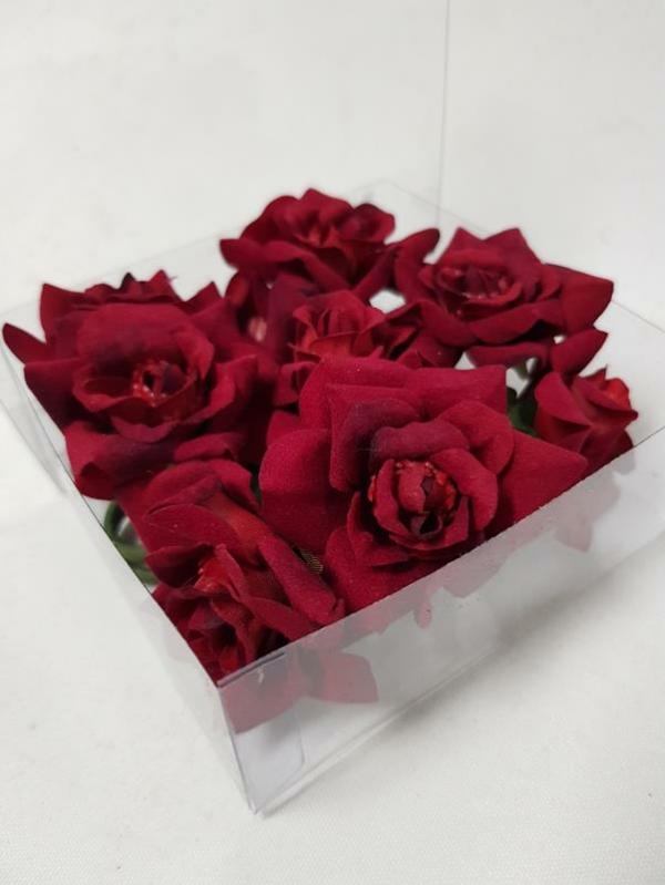 Flower Heads |  Velvet Mini Rose Heads Red Artificial Flowers Flower Heads