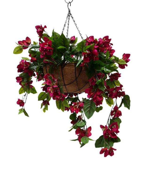 Hanging Plants And Baskets |  Artificial Bougainvillea Plant In Rattan Hanging Basket Artificial Plants Hanging Plants And Baskets