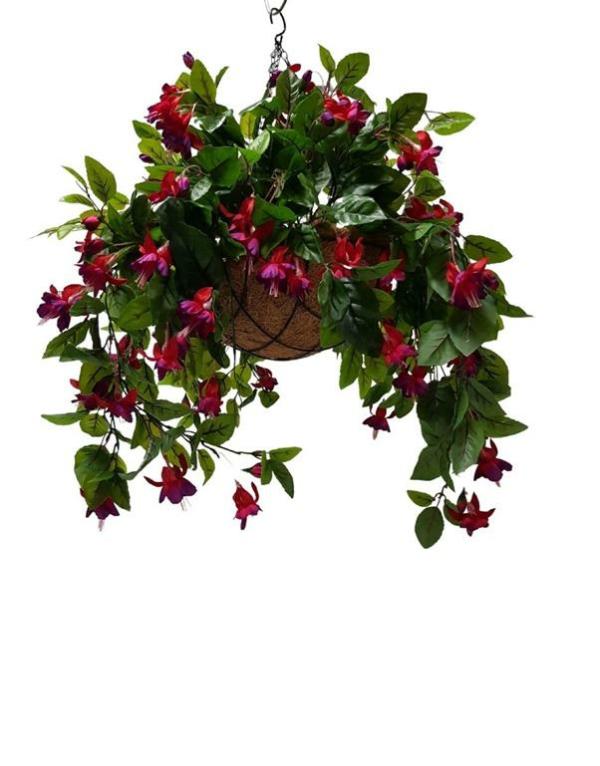 Hanging Plants And Baskets |  Artificial Fuchsia Plant In Rattan Hanging Basket Artificial Plants Hanging Plants And Baskets