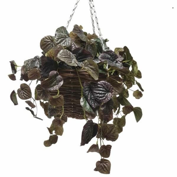 Hanging Plants And Baskets |  Artificial Peperomia Dark Olive In Hanging Basket Artificial Plants Hanging Plants And Baskets