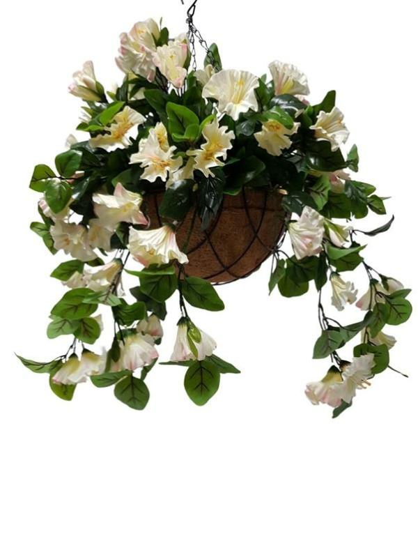 Hanging Plants And Baskets |  Artificial Petunia Plant Cream In Hanging Basket Artificial Plants Hanging Plants And Baskets