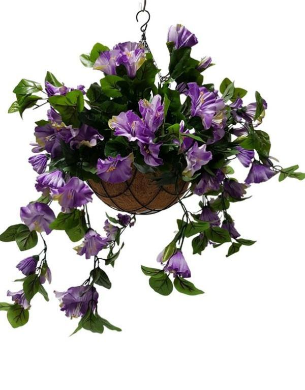 Hanging Plants And Baskets |  Artificial Petunia Plant Purple In Rattan Hanging Basket Artificial Plants Hanging Plants And Baskets