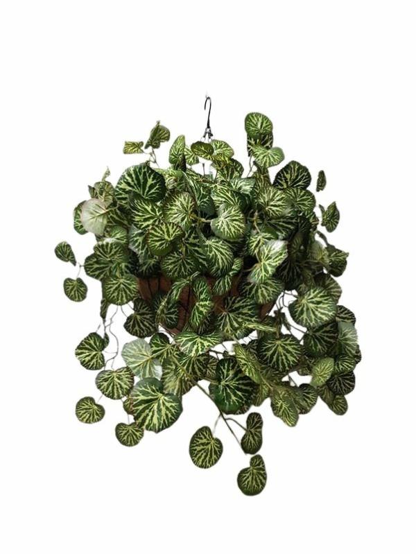 Hanging Plants And Baskets |  Artificial Saxifraga Geranium Plant In Rattan Hanging Basket Artificial Plants Hanging Plants And Baskets