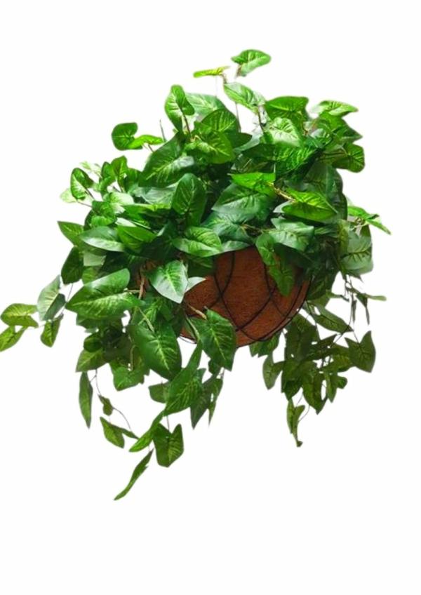 Hanging Plants And Baskets |  Artificial Syngonuim Plant In Rattan Hanging Basket Artificial Plants Hanging Plants And Baskets