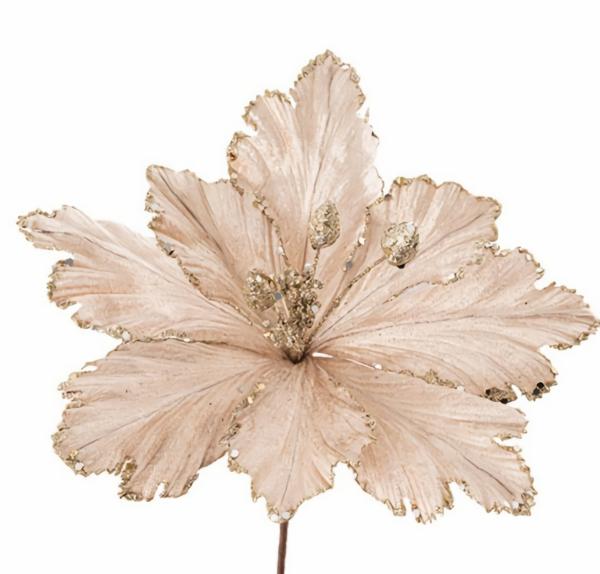 Metallic Bling & Sparkle |  Christmas Floral Pick Ivory 28Cm Artificial Flowers Metallic Bling & Sparkle