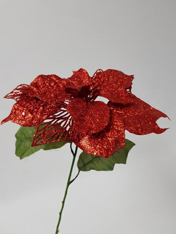 Metallic Bling & Sparkle |  Glitter Poinsettia Large 65Cm Red Artificial Flowers Metallic Bling & Sparkle