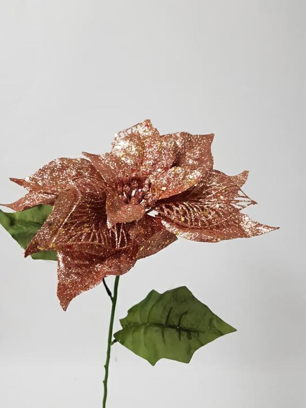 Metallic Bling & Sparkle |  Glitter Poinsettia Large 65Cm Rose Gold Artificial Flowers Metallic Bling & Sparkle