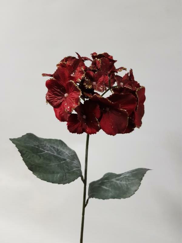 Metallic Bling & Sparkle |  Hydrangea Glittered Burgundy Gold 65Cm Artificial Flowers Artificial Hydrangeas