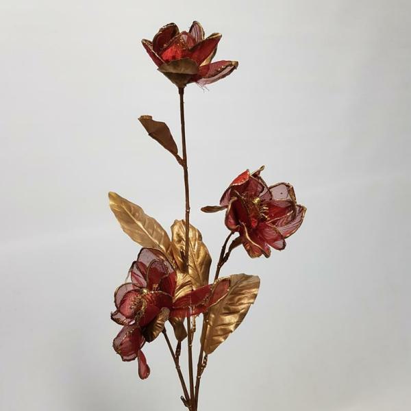 Metallic Bling & Sparkle |  Magnolia Glitter Gold/Red 50Cm Artificial Flowers Metallic Bling & Sparkle