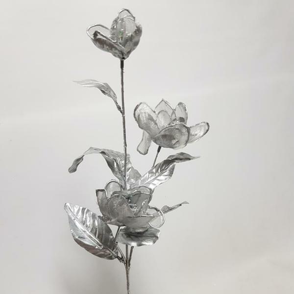 Metallic Bling & Sparkle |  Magnolia Glitter Silver 50Cm Artificial Flowers Metallic Bling & Sparkle