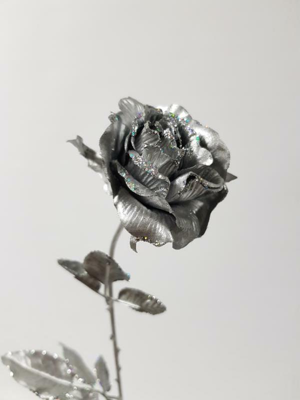 Metallic Bling & Sparkle |  Metallic Silver Glitter Rose Stem 60Cm Artificial Flowers Artificial Roses