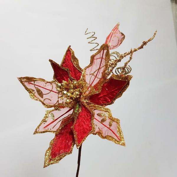 Metallic Bling & Sparkle |  Poinsettia Glitter Pick Red 30Cm Artificial Flowers Metallic Bling & Sparkle