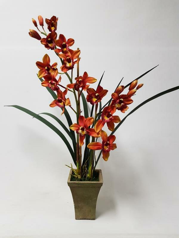 Plants |  Artificial Cymbidium Orchid Plant Orange 80Cm Artificial Plants Plants