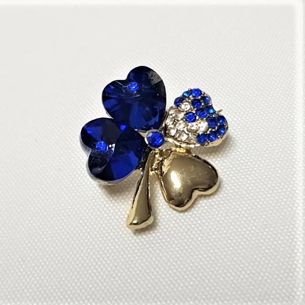 Rhinestone Brooches |  Rhinestone/Gold 4 Leaf Clover Brooch Blue- Style 19 Embellishments Rhinestone Brooches