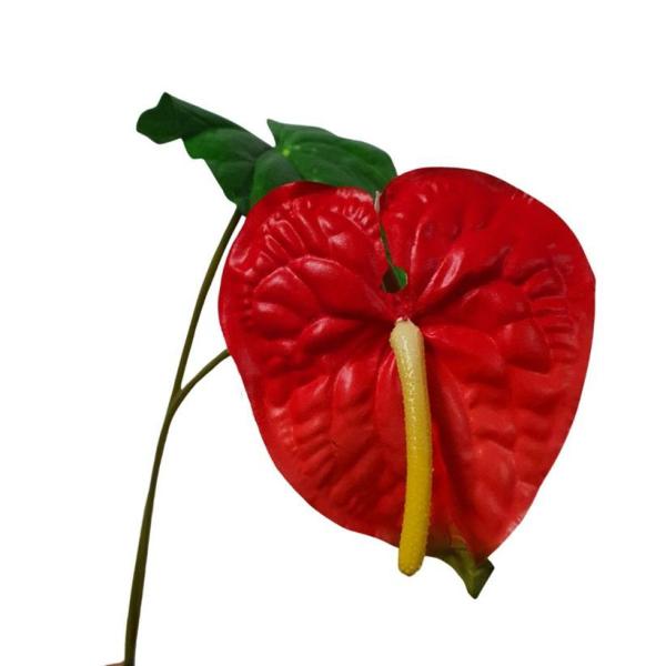 Tropical Flowers |  Red Anthurium Stem And Leaf 66Cm Artificial Flowers Tropical Flowers