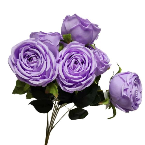 Flower Bunches |  Bunch Of Reflex Roses 42Cm Purple Artificial Flowers Flower Bunches