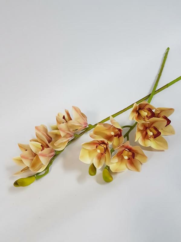 Orchids |  Cymbidium Orchid 6H Mustard/Burg Artificial Flowers Orchids