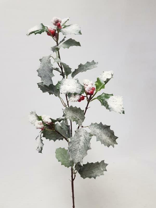 Leaf Spray |  Frosty Christmas Holly 65Cm Artificial Greenery Leaf Spray