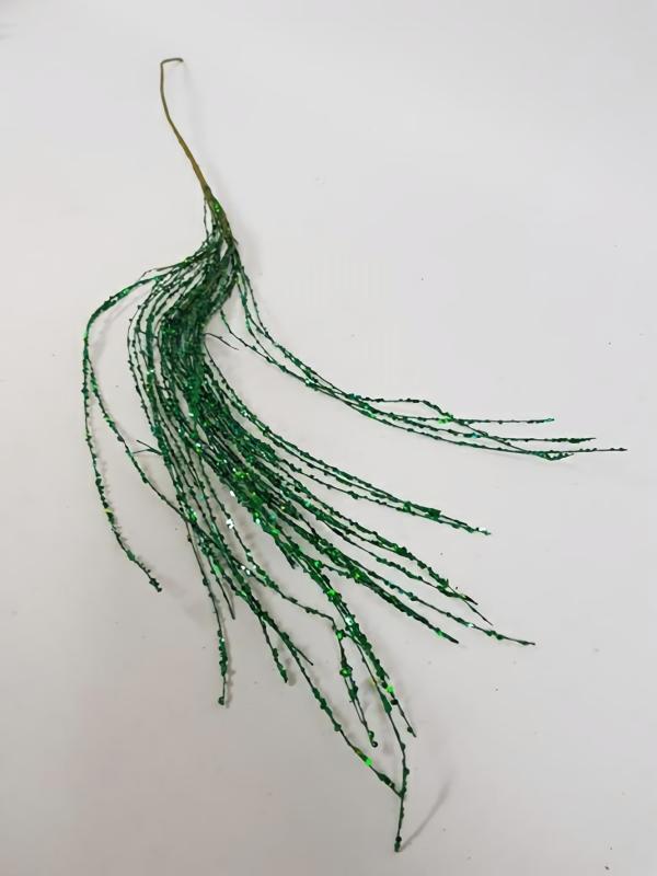 Metallic Bling & Sparkle |  Glitter Grass Spray 80Cm Green Artificial Flowers Metallic Bling & Sparkle